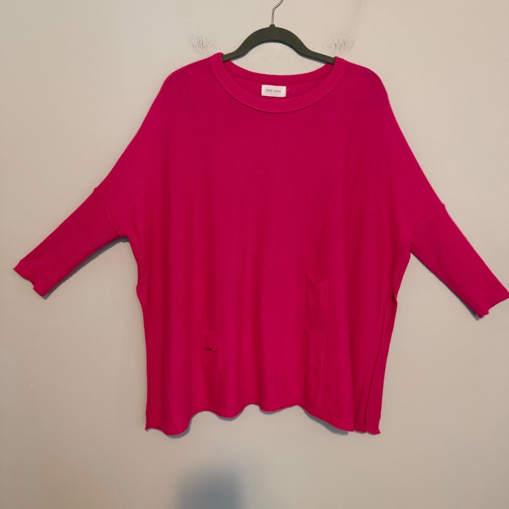 MERSEA Catalina Travel Sweater Bright Pink Oversized Pocket Crewneck OS Casual